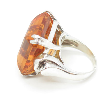 925 Sterling Silver Antique Art Deco Fire Glass Ring Size 7