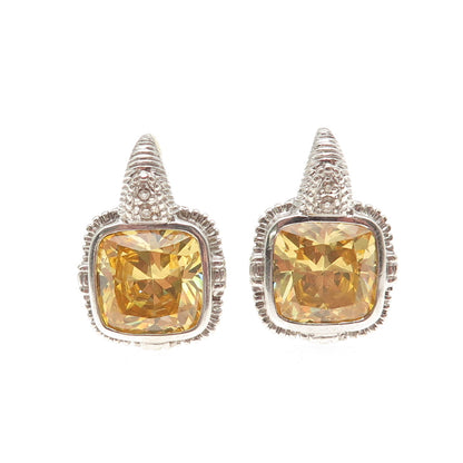JUDITH RIPKA Sterling Silver 18K Gold Posts Real Diamond Canary Quartz Earrings