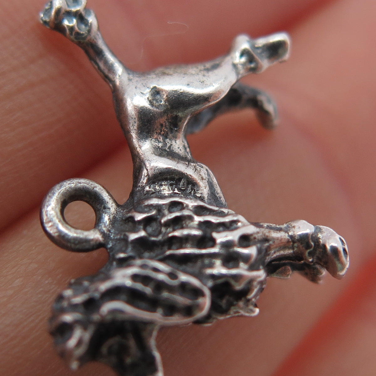 925 Sterling Silver Vintage Poodle Dog Oxidized Mini 3D Charm Pendant