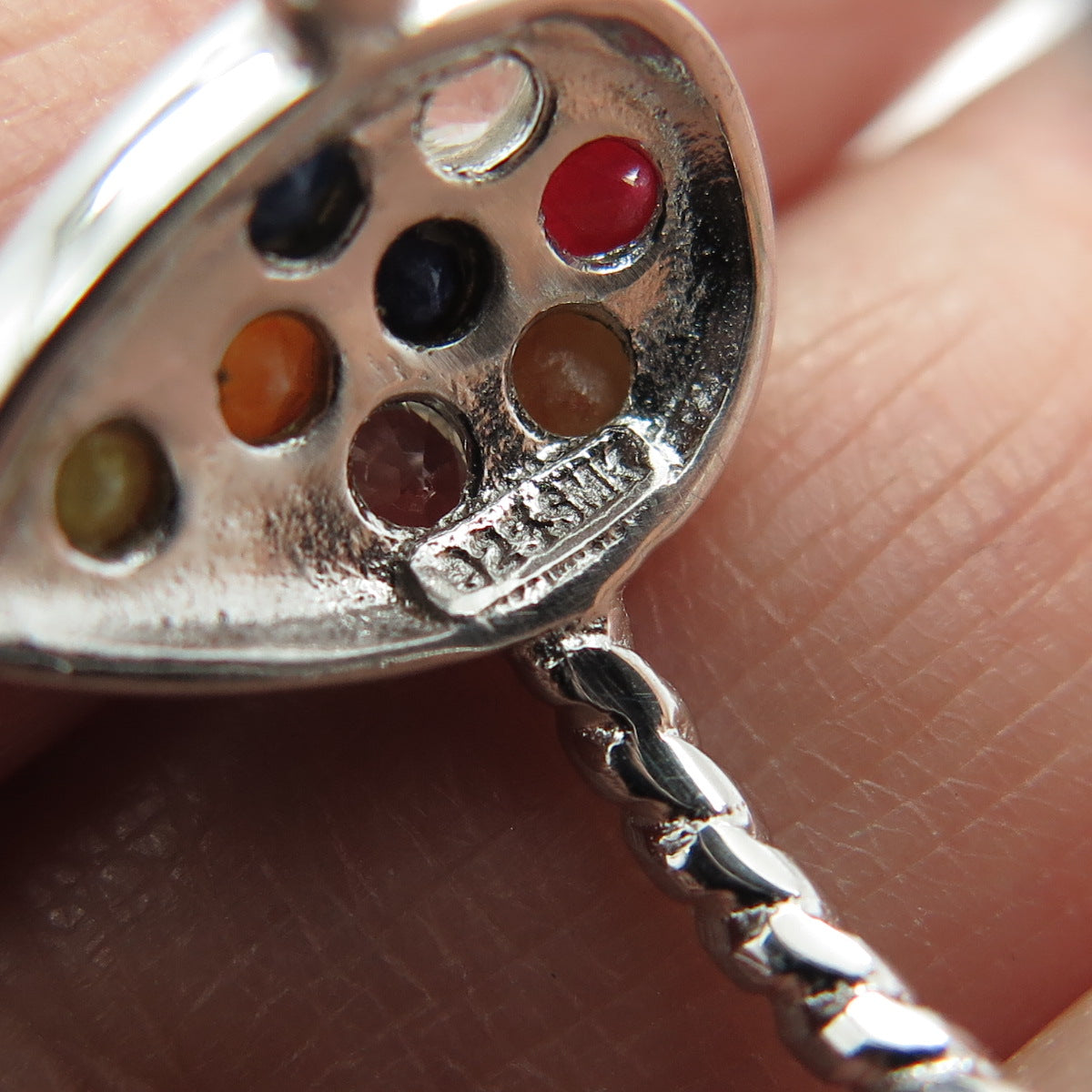 925 Sterling Silver Real Multi-Color Sapphire & White Topaz Teardrop Ring Size 8