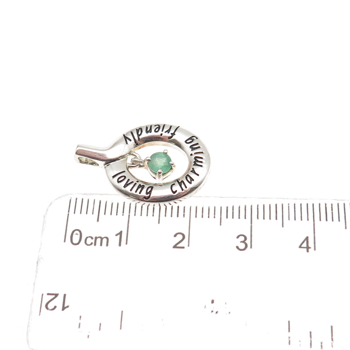 925 Sterling Silver Vintage Real Emerald Loving Charming Friendly Charm Pendant