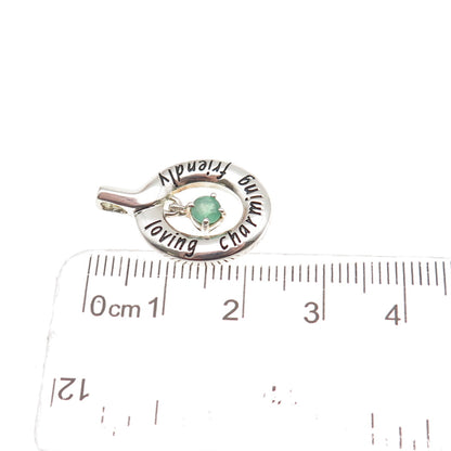 925 Sterling Silver Vintage Real Emerald Loving Charming Friendly Charm Pendant