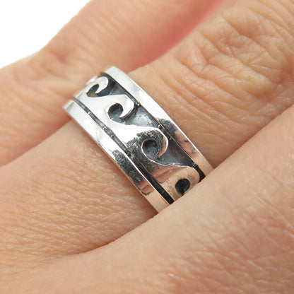 925 Sterling Silver Vintage Water Pattern Band Ring Size 7.75
