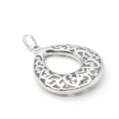 925 Sterling Silver Vintage Ornate Teardrop 3D Pendant