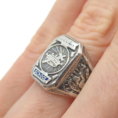 925 Sterling Silver Antique 1948 Enamel St. Louis School Oxidized Ring Size 6