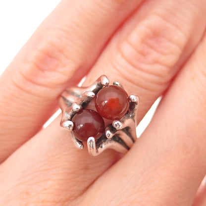 925 Sterling Silver Vintage Real Carnelian Modernist Oxidized Ring Size 6
