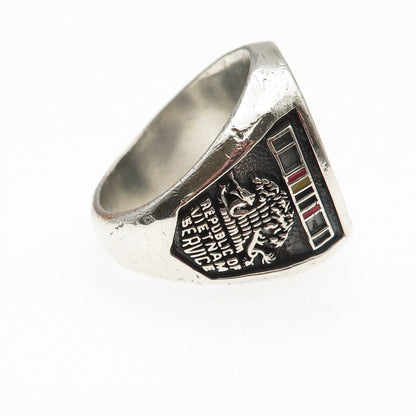 925 Sterling Silver Vintage Enamel US Army Vietnam Oxidized Ring Size 10