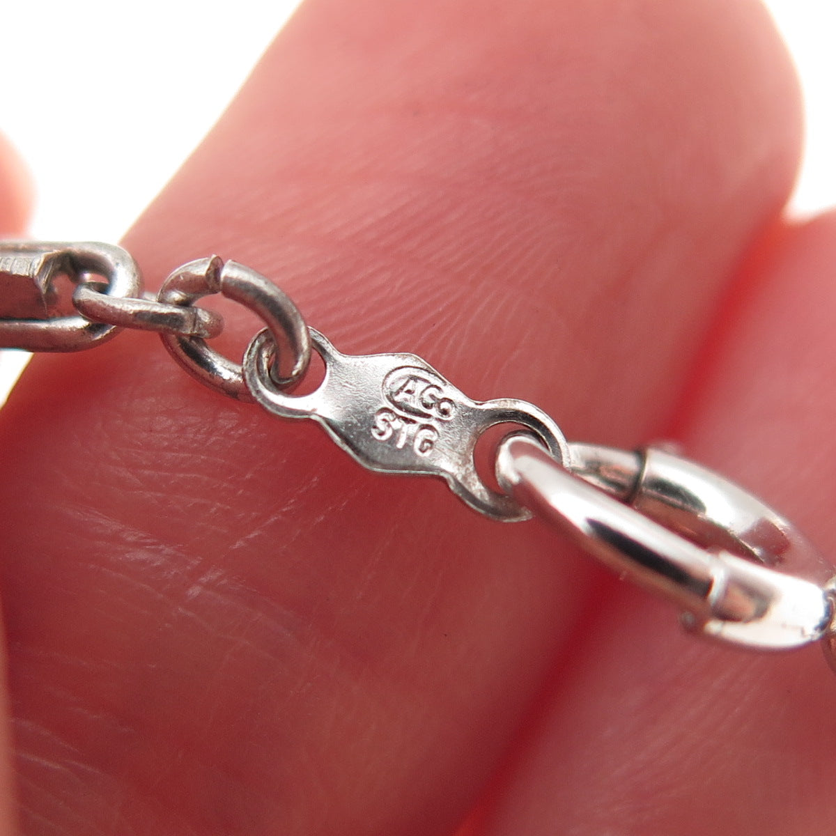 CACO 925 Sterling Silver Antique Art Deco Floral Bar Chain Necklace 24"