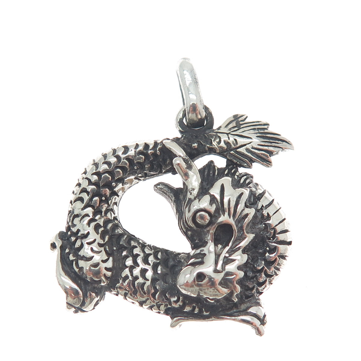 925 Sterling Silver Vintage Dragon Oxidized Pendant