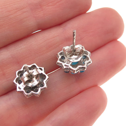 D'Joy 925 Sterling Silver Real Sleeping Beauty Turquoise & Apatite Stud Earrings