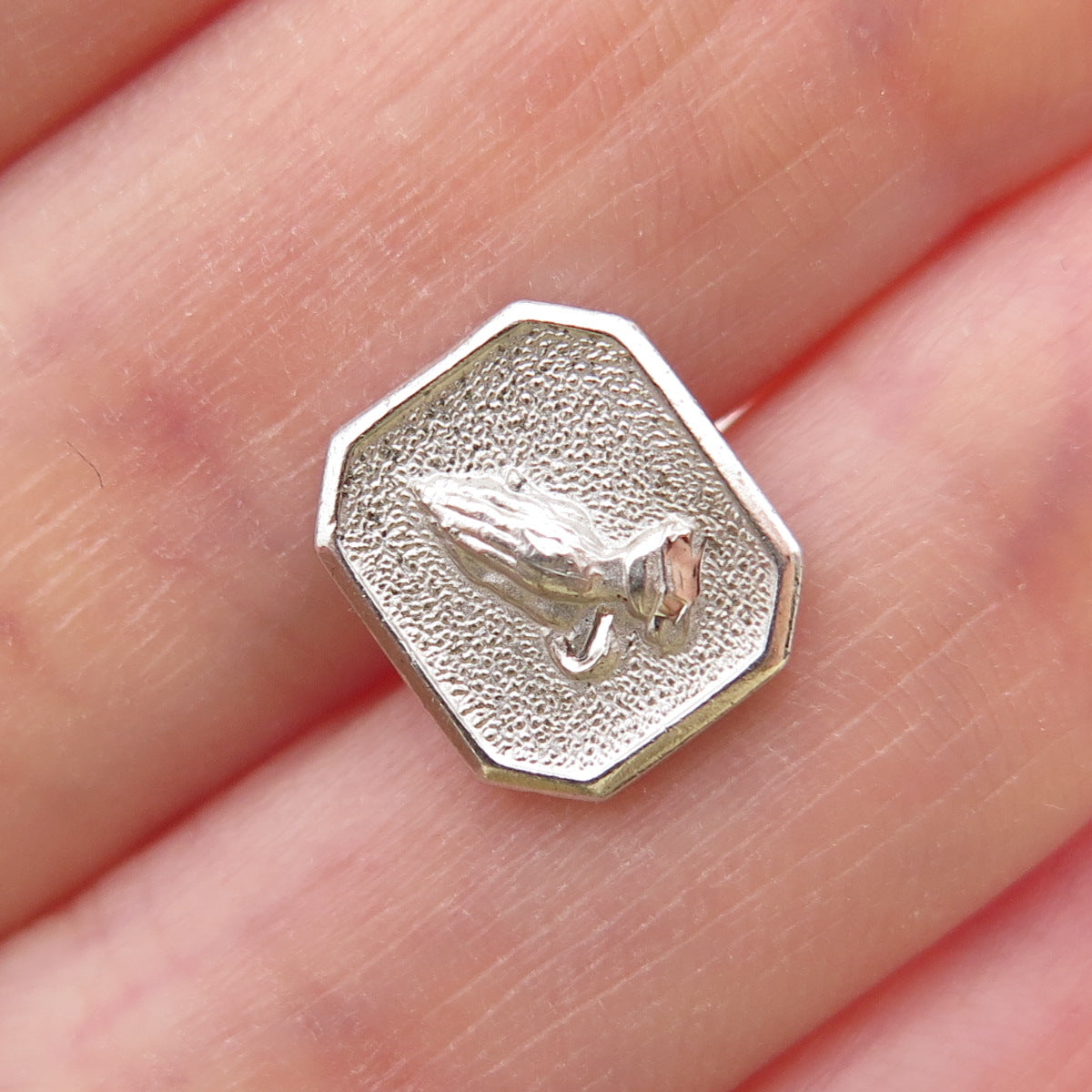 THEDA 925 Sterling Silver Vintage Praying Hands Tie Tack / Lapel Pin