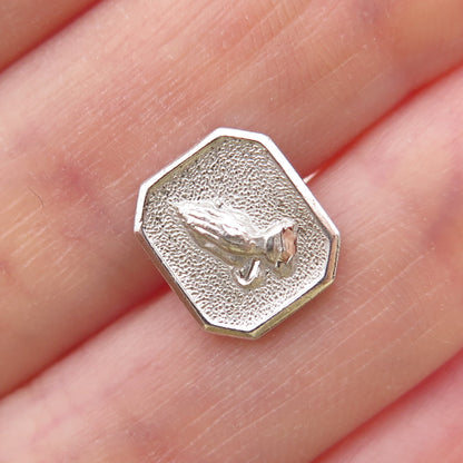 THEDA 925 Sterling Silver Vintage Praying Hands Tie Tack / Lapel Pin