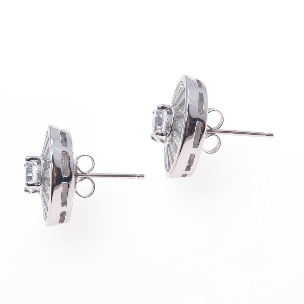 925 Sterling Silver Tapered Baguette & Round-Cut C Z Stud Earrings