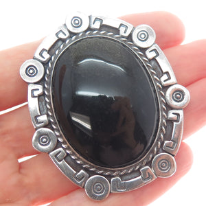 J. SOTELO 925 Sterling Vintage Mexico Real Black Onyx Oxidized Brooch / Pendant