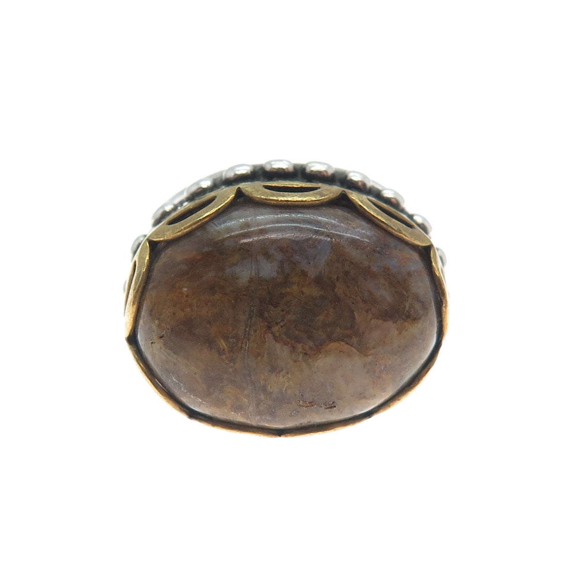 CAROLYN POLlACK 925 Sterling Silver 2-Tone Vintage Real Agate Ring Size 6.5