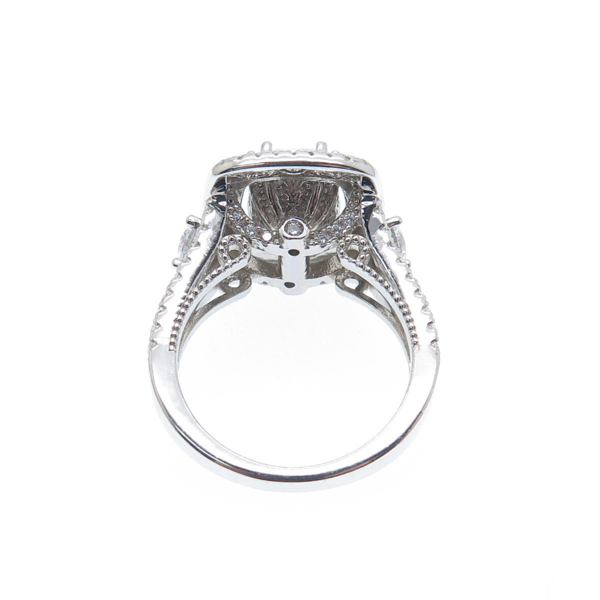 925 Sterling Silver Cushion & Round-Cut C Z Engagement Ring Size 7