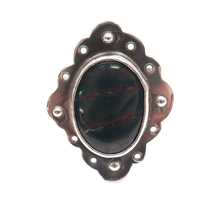 925 Sterling Silver Vintage Real Agate Modernist Oxidized Ring Size 7