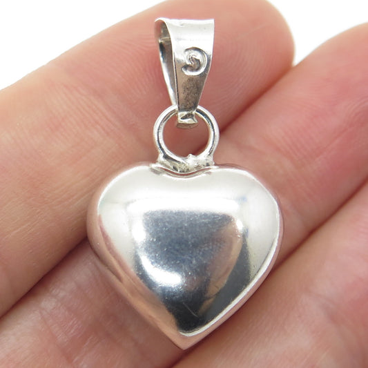 925 Sterling Silver Vintage Mexico Puffy Heart 3D Pendant