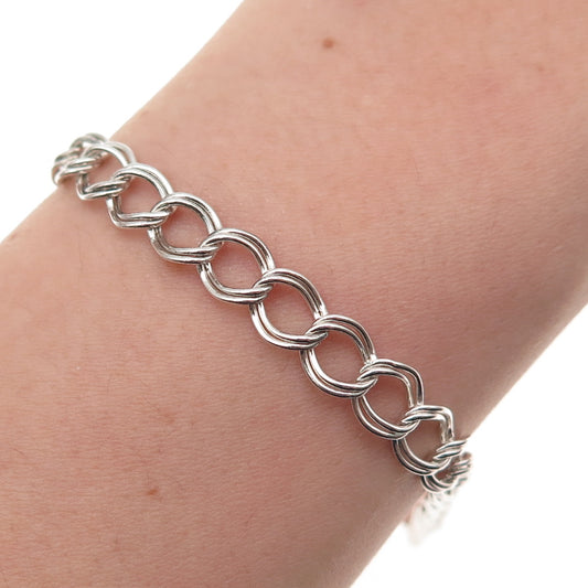 925 Sterling Silver Vintage Double Curb Link Bracelet 7.25"