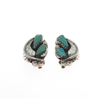 Old Pawn Sterling Silver Vintage Southwestern Turquoise Feather Clip On Earrings