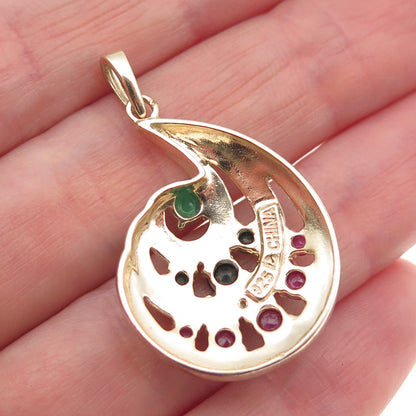 Ross Simons 925 Sterling Real Diamond Accent Ruby Sapphire Emerald Flame Pendant