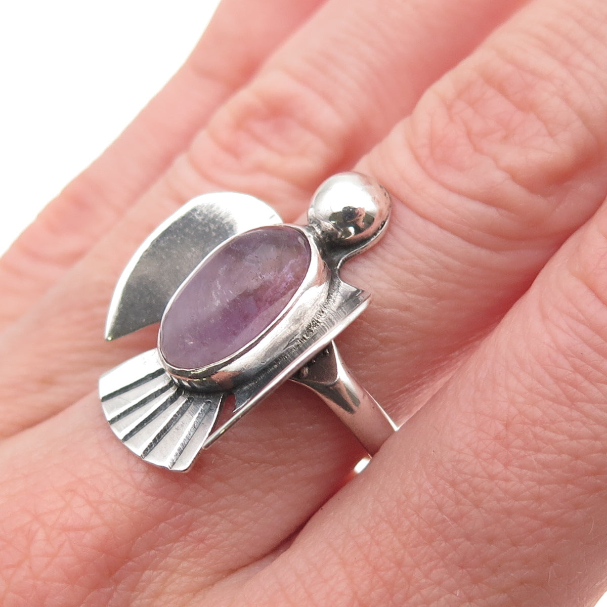 Old Pawn 925 Sterling Silver Vintage Amethyst Thunderbird Tribal Ring Size 6.5