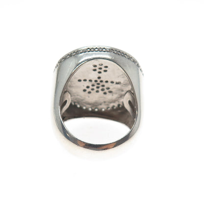925 Sterling Silver Enamel & C Z Girl Signet Ring Size 7.5