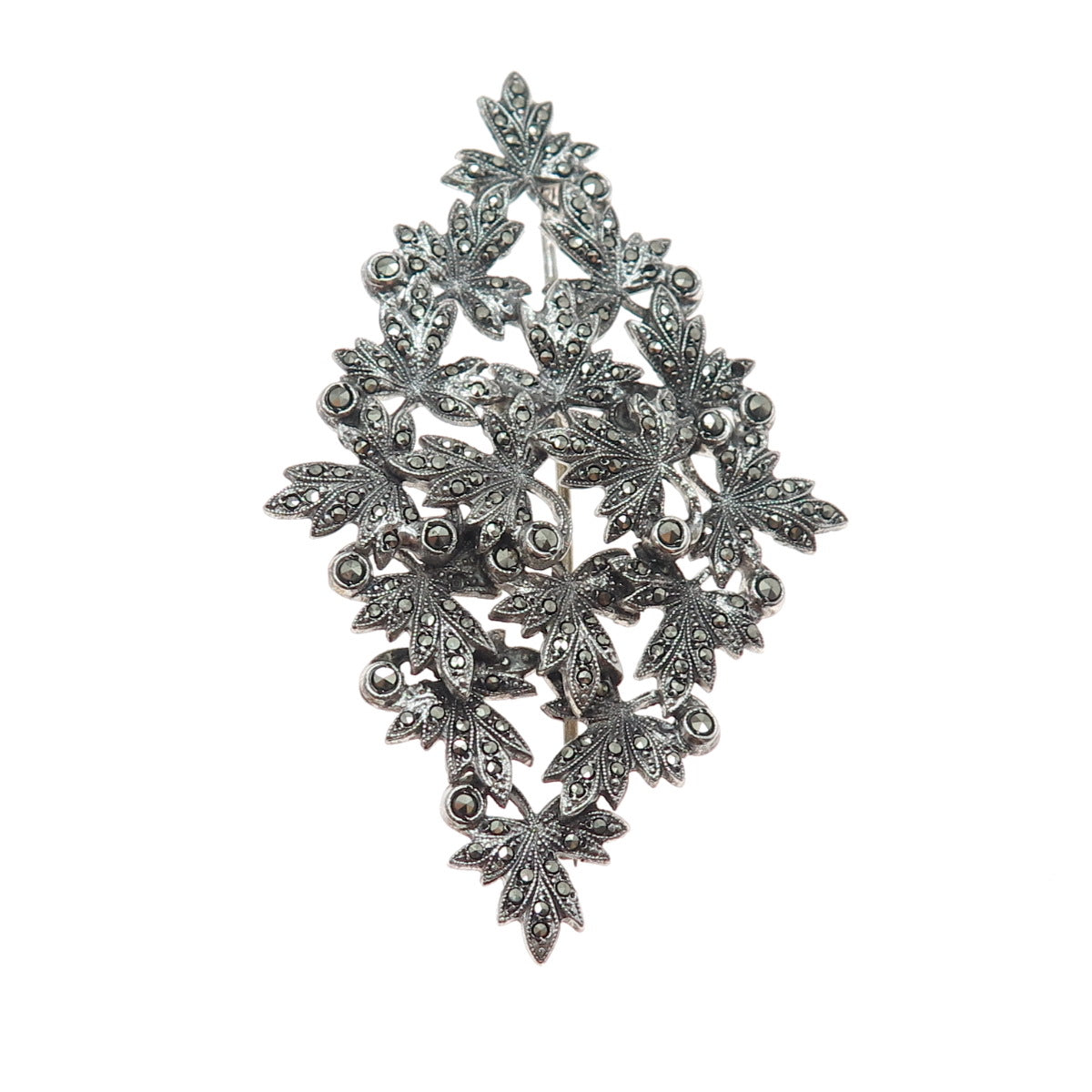 925 Sterling Silver Antique Art Deco Real Marcasite Brooch (missing 2 stones)