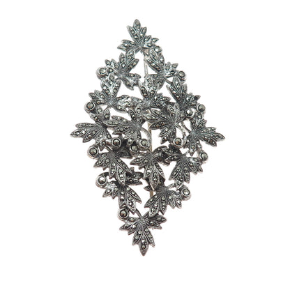 925 Sterling Silver Antique Art Deco Real Marcasite Brooch (missing 2 stones)