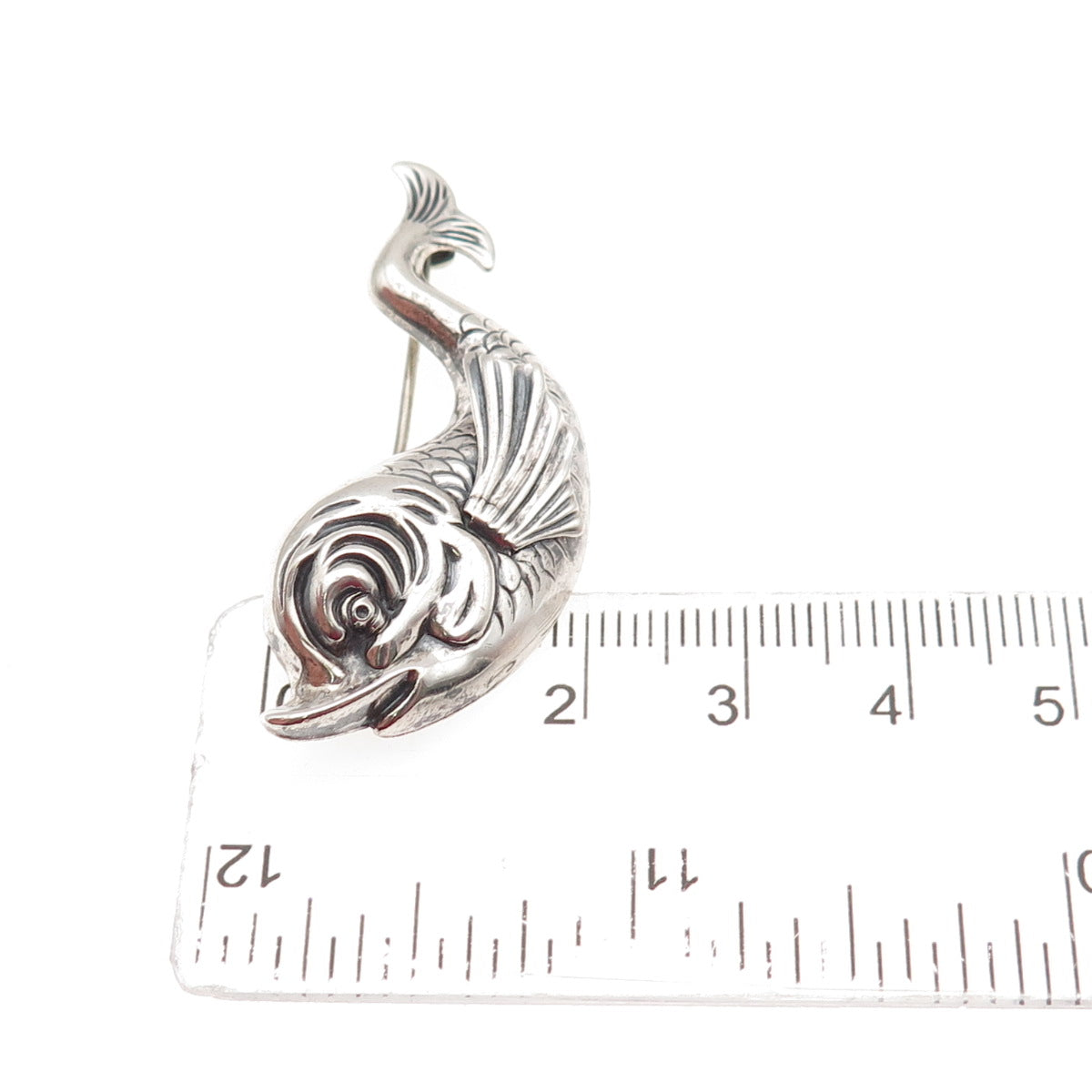 BEAU 925 Sterling Silver Vintage Koi Fish Repousse Oxidized Pin Brooch
