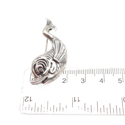 BEAU 925 Sterling Silver Vintage Koi Fish Repousse Oxidized Pin Brooch