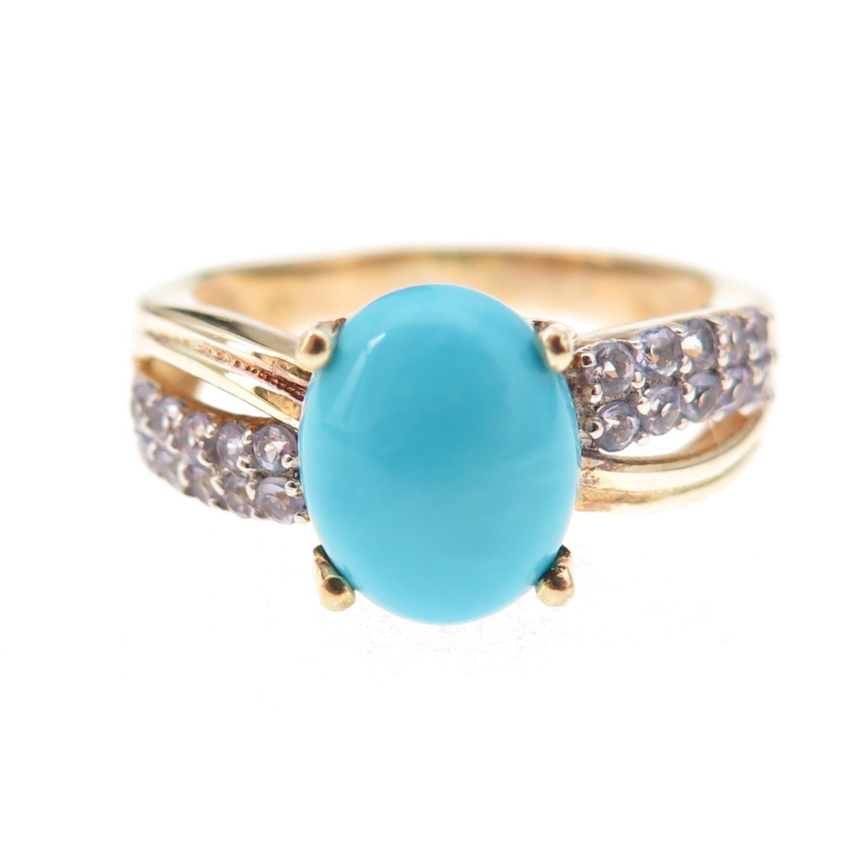 Chuck Clemency 925 Sterling Gold Plated Real Turquoise Tanzanite Ring Size 8.25