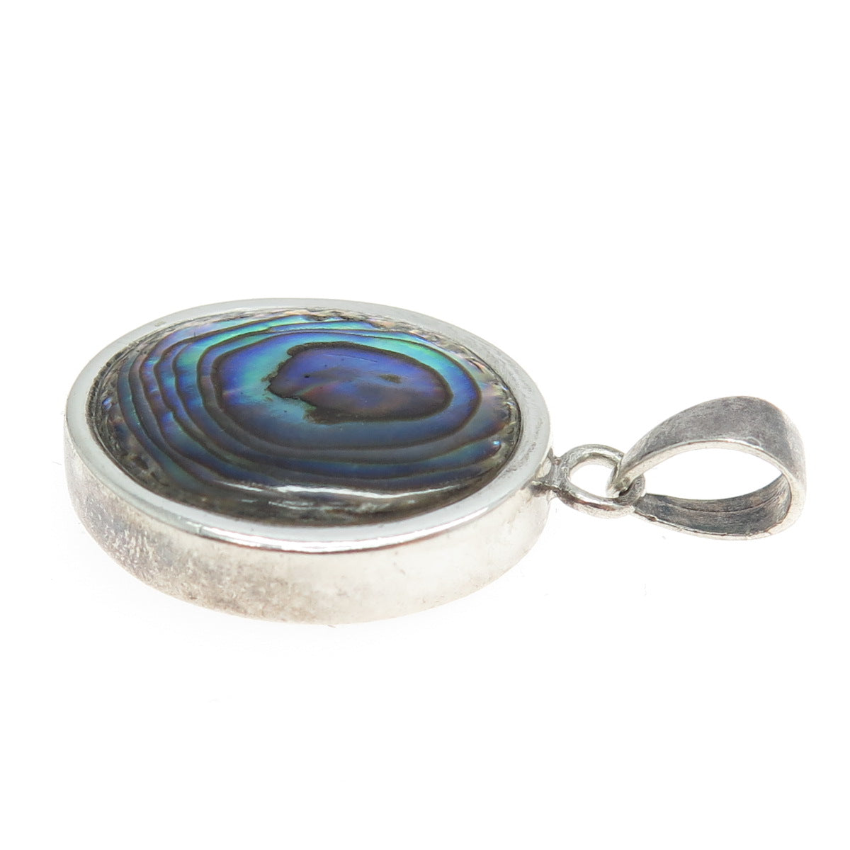 925 Sterling Silver Vintage Real Abalone Shell Oval Pendant