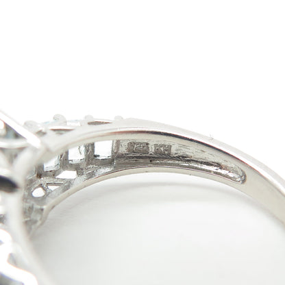 925 Sterling Silver Real Emerald-Cut Blue Topaz Engagement Ring Size 8