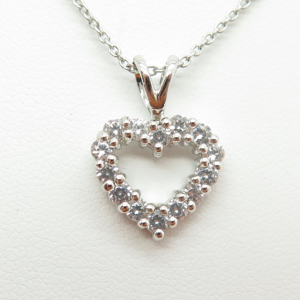 925 Sterling Silver Italy Round-Cut C Z Heart Cable Chain Necklace 16"
