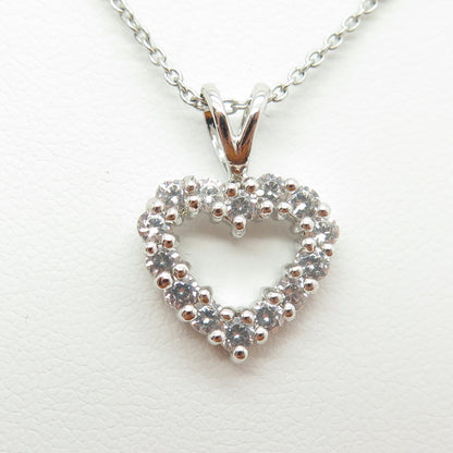 925 Sterling Silver Italy Round-Cut C Z Heart Cable Chain Necklace 16"