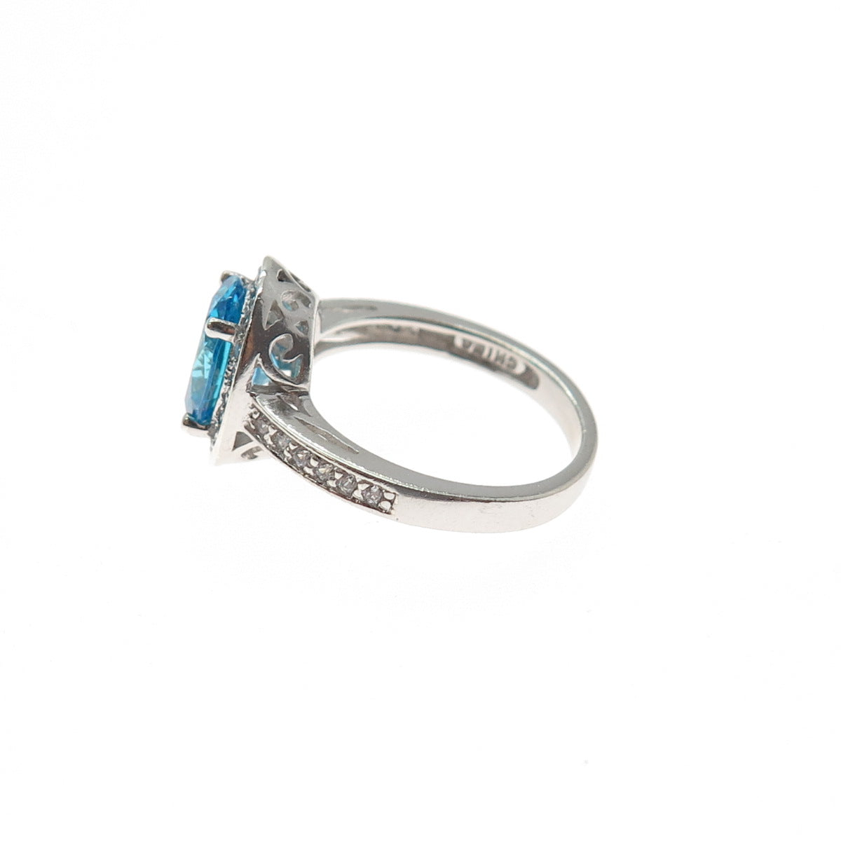 925 Sterling Silver Blue & White C Z Ring Size 5.25