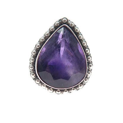 925 Sterling Silver Vintage Real Amethyst Beaded Oxidized Ring Size 5.75