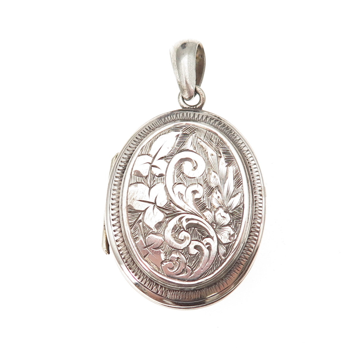 925 Sterling Silver Antique Art Deco Engraved Floral Locket Charm Pendant