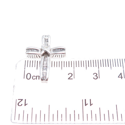 925 Sterling Silver Real Emerald-Cut Diamond Cross Slide Charm Pendant