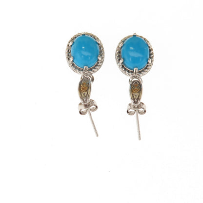 Chapal Zenray 925 Sterling 2-Tone Real Sleeping Beauty Turquoise Dangle Earrings