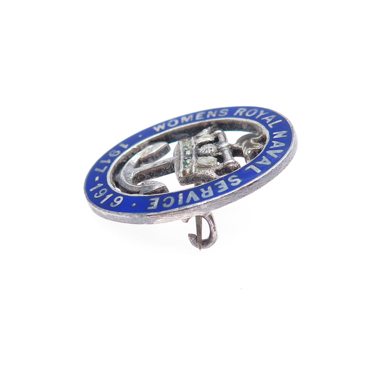 J.R. GAUNT & SON Sterling Antique 1918 Enamel Women's Royal Naval Service Brooch