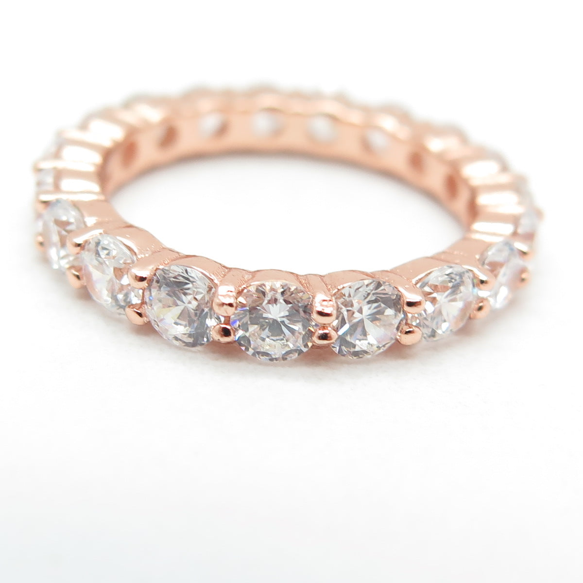 925 Sterling Silver Rose Gold Plated Round-Cut C Z Eternity Ring Size 7.25