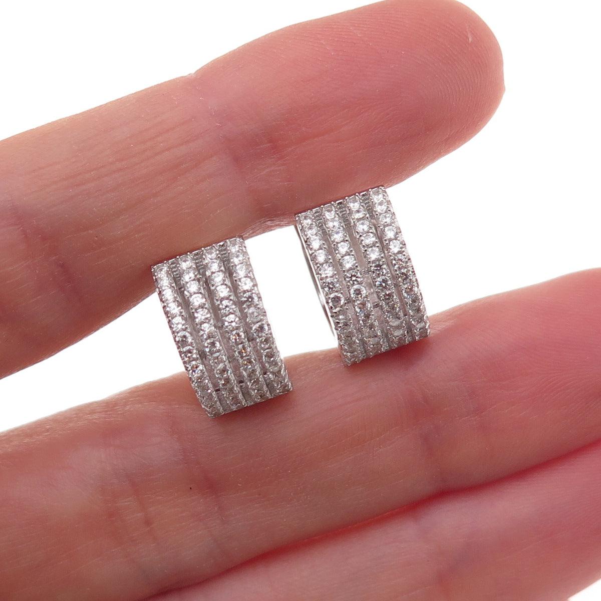 925 Sterling Silver Round-Cut C Z Hoop Earrings