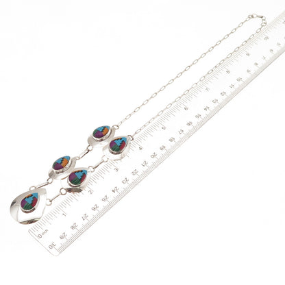 Old Pawn 925 Sterling Silver Vintage RWJ Zuni Multi-Gem Chain Necklace 20"