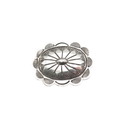 Old Pawn Sterling Silver Vintage Southwestern Concho Oxidized Tribal Pin Brooch
