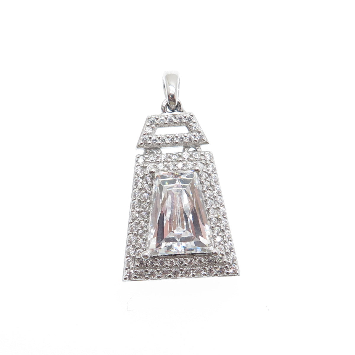 TYCOON 925 Sterling Silver Round & Tapered Baguette-Cut C Z Sparkle Pendant