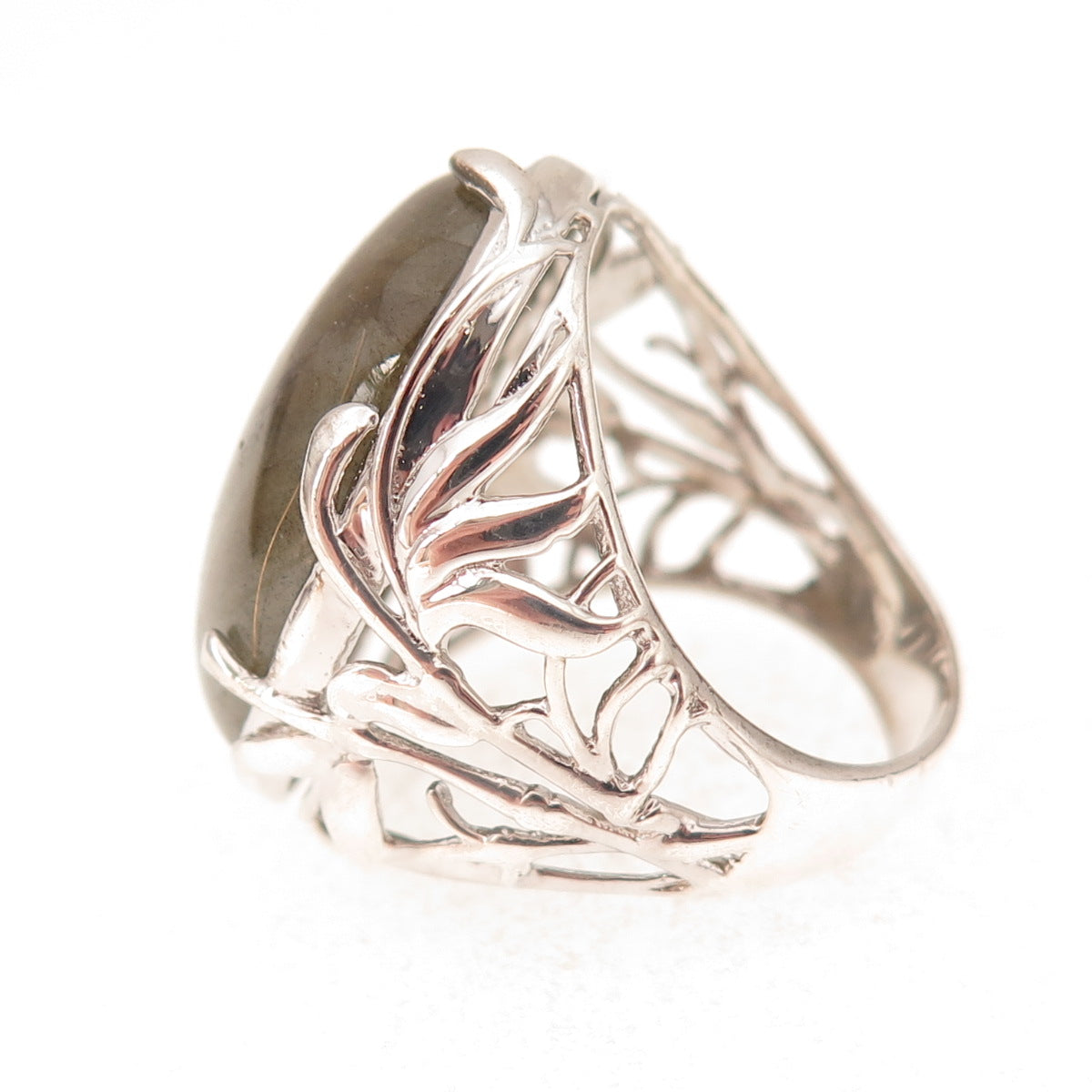 925 Sterling Silver Real Labradorite Floral Ring Size 8.25