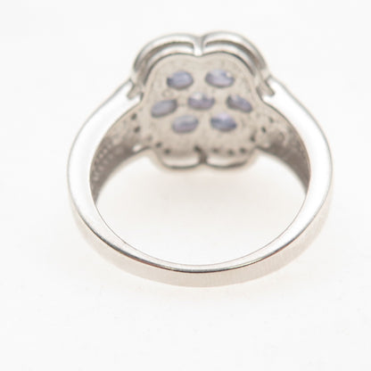 925 Sterling Silver Real Oval-Cut Tanzanite Floral Ring Size 7