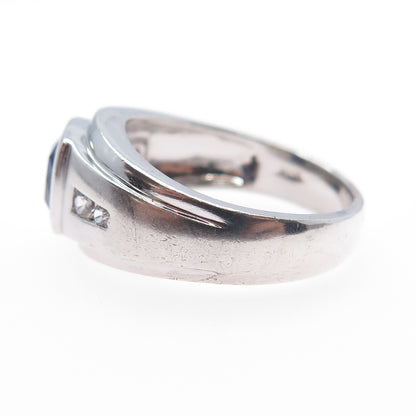 JH YOUNG 925 Sterling Silver Lab-Created Sapphire Real White Topaz Ring Size 11